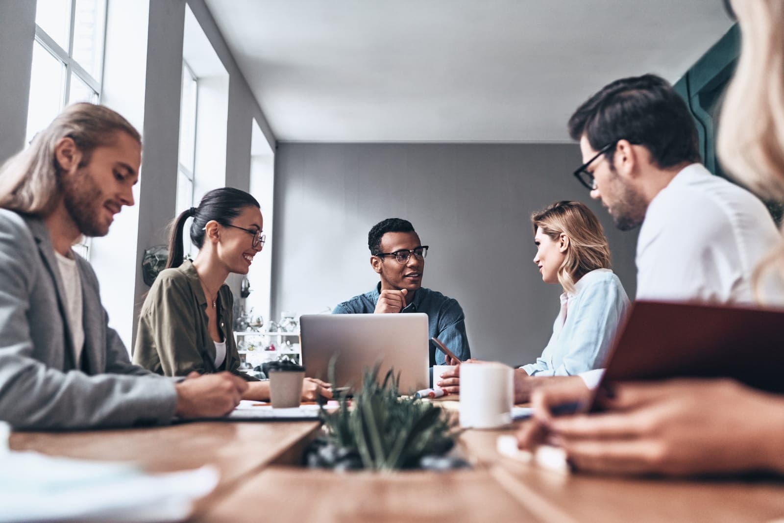 A small business team going through their numbers together