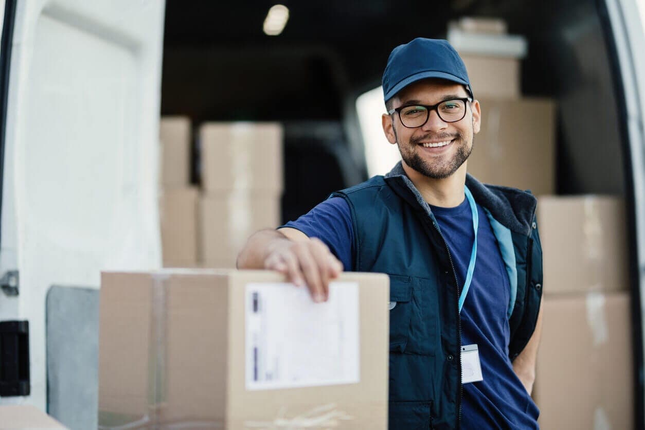 An online seller packing orders for despatch